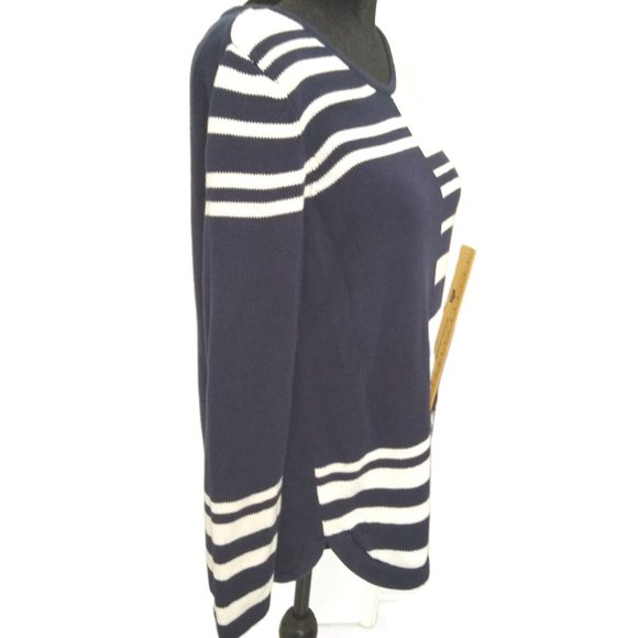 Chico's Navy Blue & White Stripes Sweater Top Women's Size 0 (Small) - Picture 2 of 5
